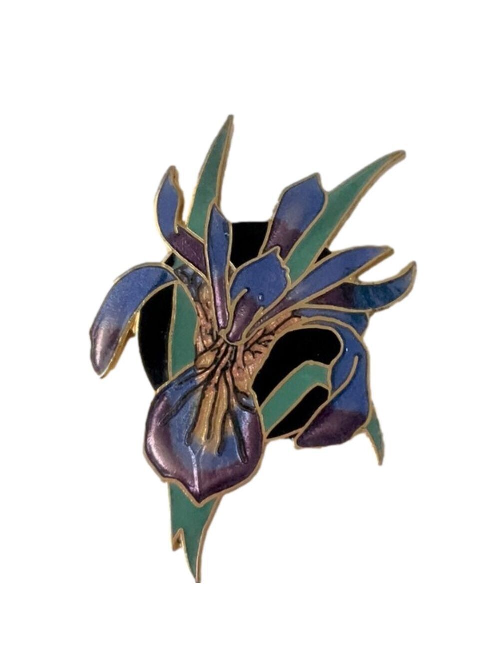 VINTAGE WILLIAM SPEAR 715 GOLD PURPLE &GREEN HANDMADE IRIS ORCHARD FLOWER BROOCH